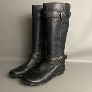 BOC Knee-high Riding Boots Black Pebbled Leather Side Zip / Buckle Detail- 7.5